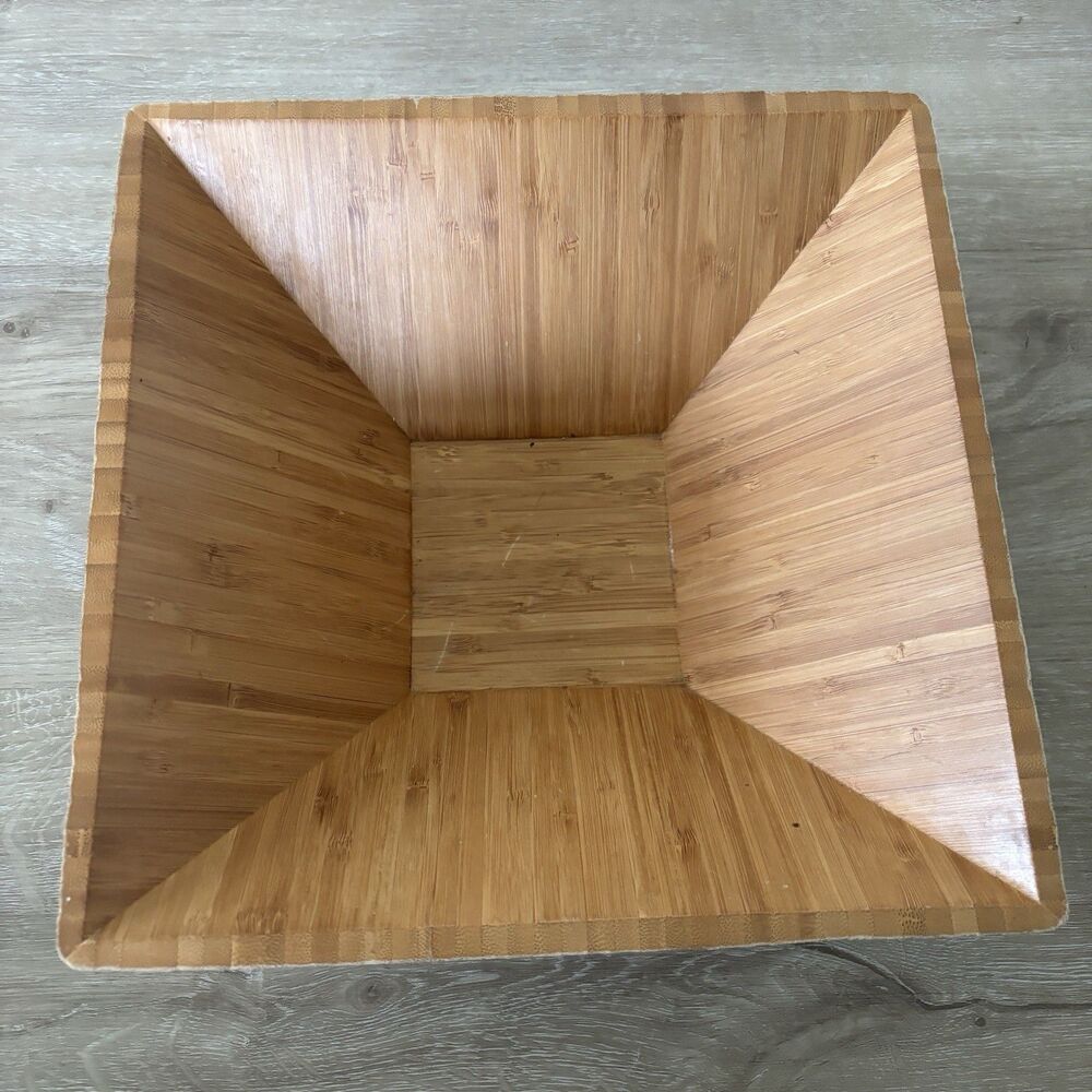 Pampered Chef Bamboo Square Bowl Large Serving Fruit Salad Dish Wooden 11” VTG